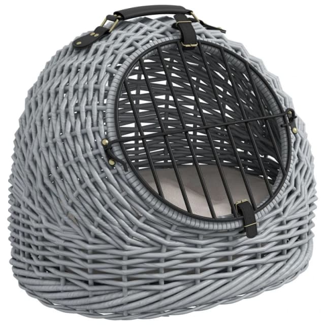 PawHut Wicker Cat Basket- Grey D32-010V70