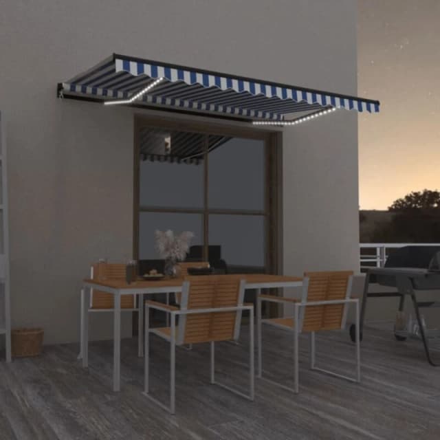 VIDAXL Manual Retractable Awning with LED 450x350cm Blue and White Vidaxl 8720286395257