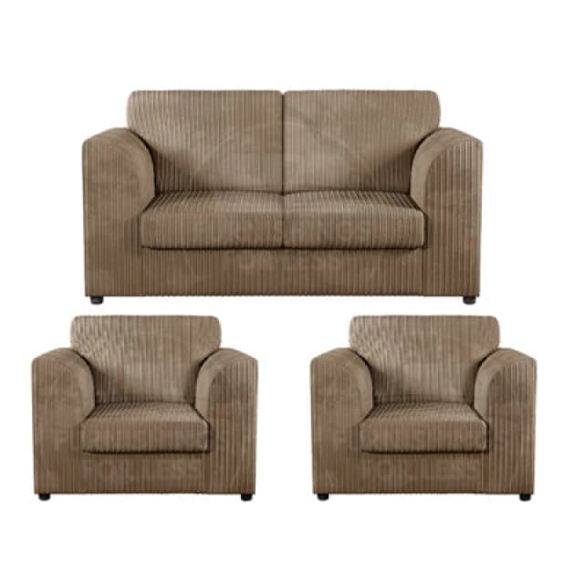 Furnishings For Less UK Luxor Jumbo Cord 2 + 1 + 1 Fabric 3 Piece Sofa Suite - Fullback Coffee