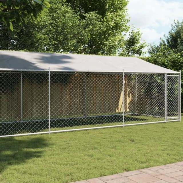 VIDAXL Dog Cage with Roof and Door Grey 8x2x2 m Galvanised Steel Vidaxl 3209570