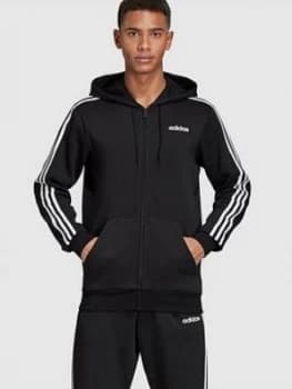Adidas Essential 3-Stripe Full Zip Hoodie - Black