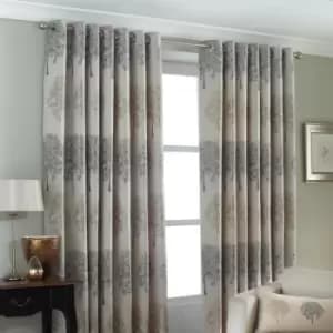 Paoletti Oakdale Tree Motif Ringtop Eyelet Curtains (Pair) Polyester Silver (117X183Cm)