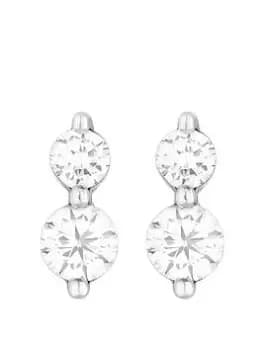 Simply Silver Sterling Silver 925 Cubic Zirconia Mini Double Solitaire Drop Earrings