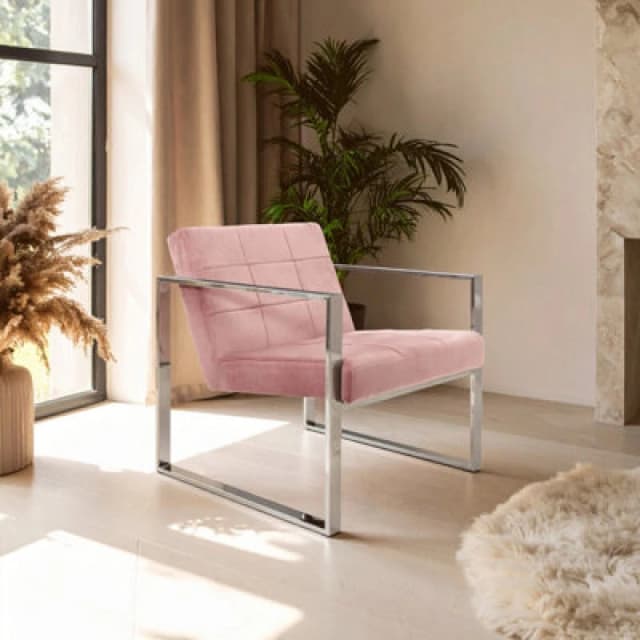 Orsina Pink Velvet Cocktail Chair, Easy To Adjust Comfy Chair, Effortless Cleaning Small Chair