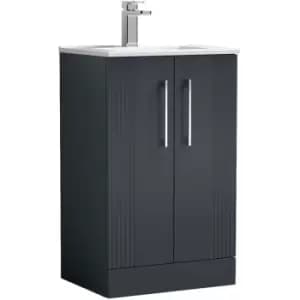 Deco Satin Anthracite 500mm 2 Door Vanity Unit with 18mm Profile Basin - DPF1423B - Satin Anthracite - Nuie