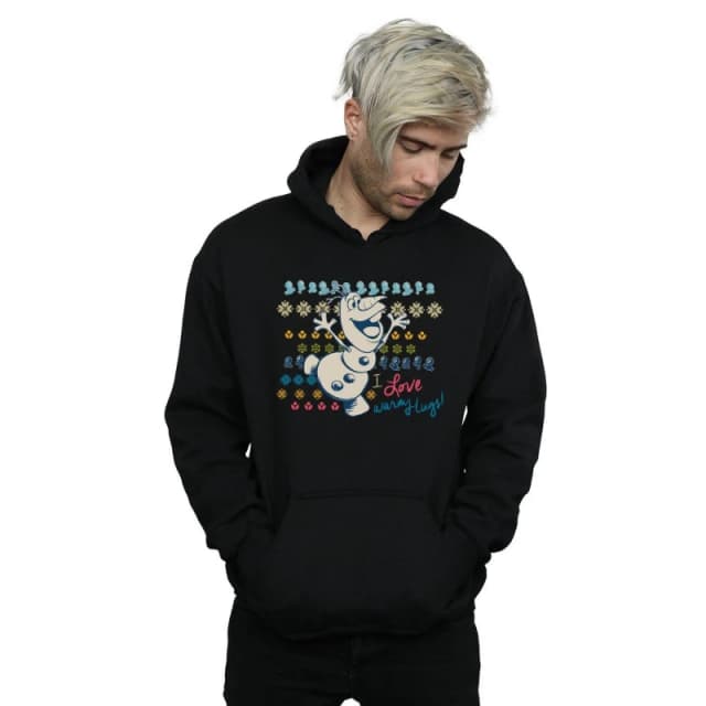 Disney Men Frozen I Love Warm Hugs Hoodie in Black Size: Small Black S Male 5059308800220