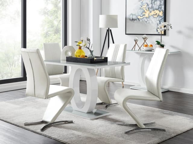 FurnitureboxUK FurnitureboxUK Giovani Grey White Modern High Gloss And Glass Dining Table And 4 Willow Chairs Set in Off White Off White One Size Unis