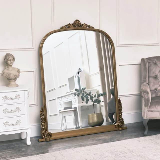 Melody Maison Extra Large Ornate Arch Mirror With Antique Gold Frame Gold