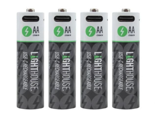 Lighthouse USB-C Rechargeable Li-ion AA Battery Pack of 4 BATUSBAA