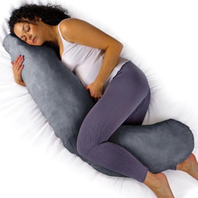 Aamira L Shaped Pregnancy Pillow Dark Grey, 145X25X20Cm Shredded Memory Foam Full Body Maternity Cushion For Sleeping