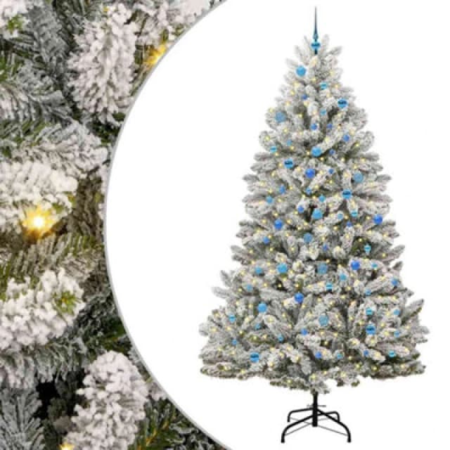 vidaXL Artificial Christmas Tree with Blue Balls Green and White 240cm PVC and Metal, Green 3395773