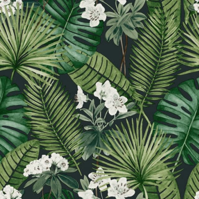 Muriva Isla Leaf Wallpaper, Black & Green