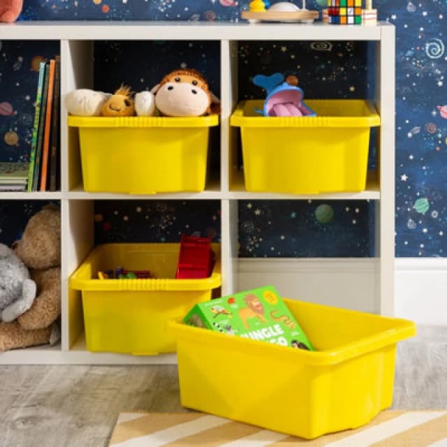 Wham Stack & Store 4X 16L Plastic Storage Boxes. Ideal For Toys, Classrooms & Playrooms. Integrated Handles. Yellow