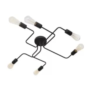 Tube Multi Arm Semi Flush Ceiling Light Black 75cm