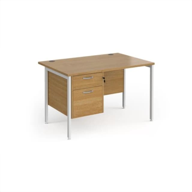 Maestro 25 Office Desk Rectangular Desk 1200mm With Pedestal Oak Top With White Frame 800mm Depth Maestro 25 MH12P2WHO Oak MH12P2WHO