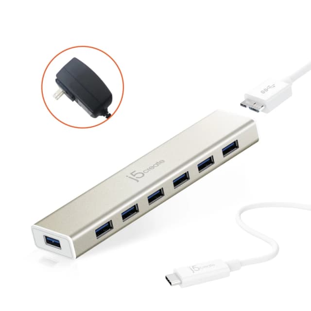 j5 create j5create JCH377 USB-C 7- Port Hub - EU/UK, Metallic Champagne JCH377-N