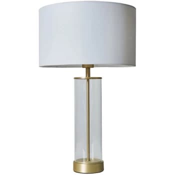 Matt Gold & Clear Tube Table Lamp With Large Lampshade - White