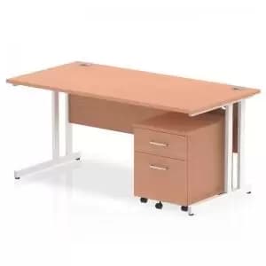 Impulse 1600 x 800mm Straight Desk Beech Top White Cantilever Leg with