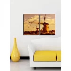 2P3040CS-84 Multicolor Decorative Canvas Wall Clock (2 Pieces)