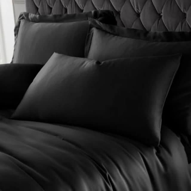 Catherine Lansfield Silky Soft Satin Standard Pillowcase Pair Pillowcases Standard Black 42864603000