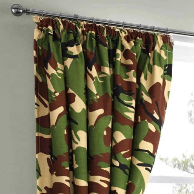 Velosso Pencil Pleat Camouflage Curtains - Green