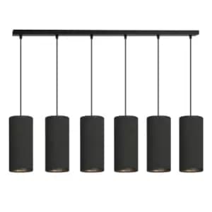 Emibig Bente Black Bar Pendant Ceiling Light with Black Fabric Shades, 6x E14