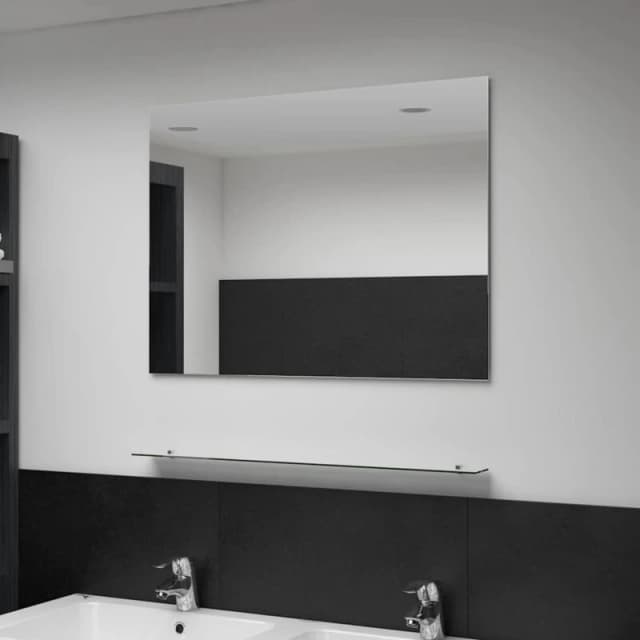 vidaXL Wall Mirror with Shelf 80x60cm Tempered Glass Bathroom Cosmetic Mirror