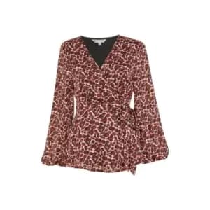 Yumi Burgundy Lurex Leopard Print Wrap Top - Red