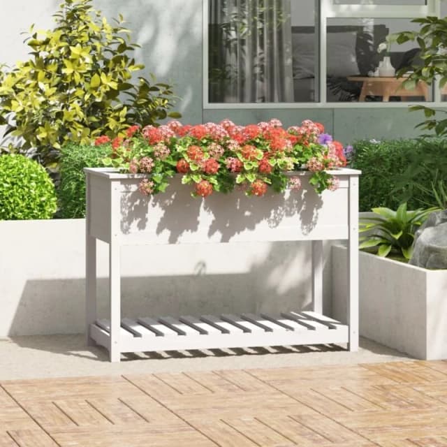 VIDAXL Planter with Shelf White 111.5x54x81cm Solid Wood Pine Vidaxl 8720845677602