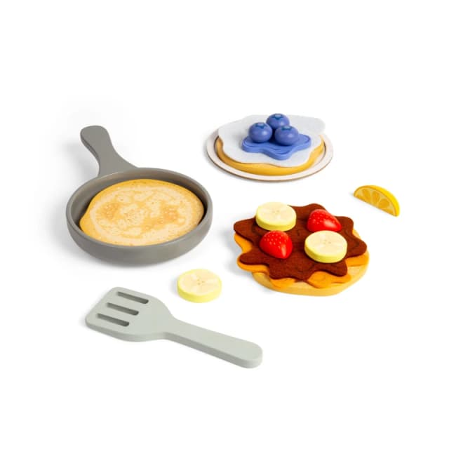 Bigjigs Toys Set di pancake - 16 pezzi giocattolo in legno set da cucina per bambini e accessori gioco di finzione per bambini regali di cucina per