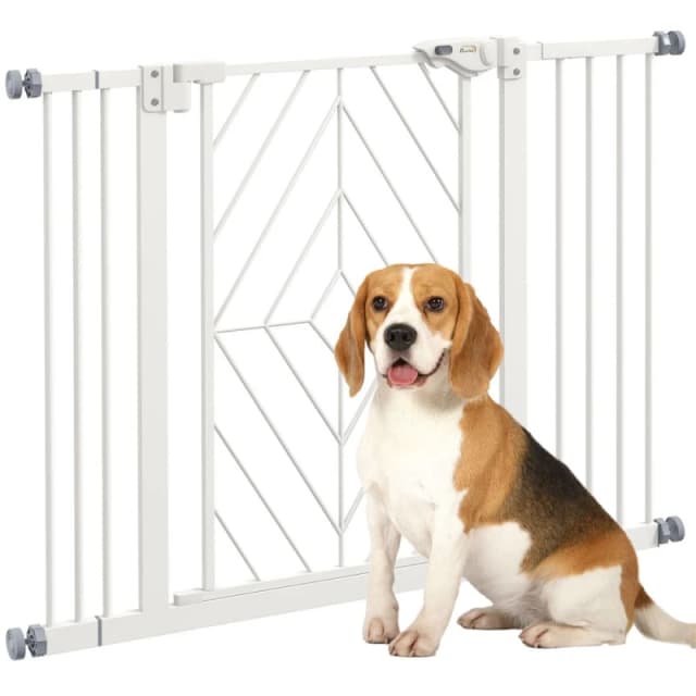 PawHut Pressure Fit Safety Gate w/ Auto Closing Door, Double Locking, 74-100cm Openings, White D06-213V01WT