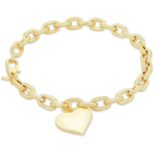 Be You 9ct Gold Textured Oval Bracelet with Heart Charm Yellow Gold female 7.5in