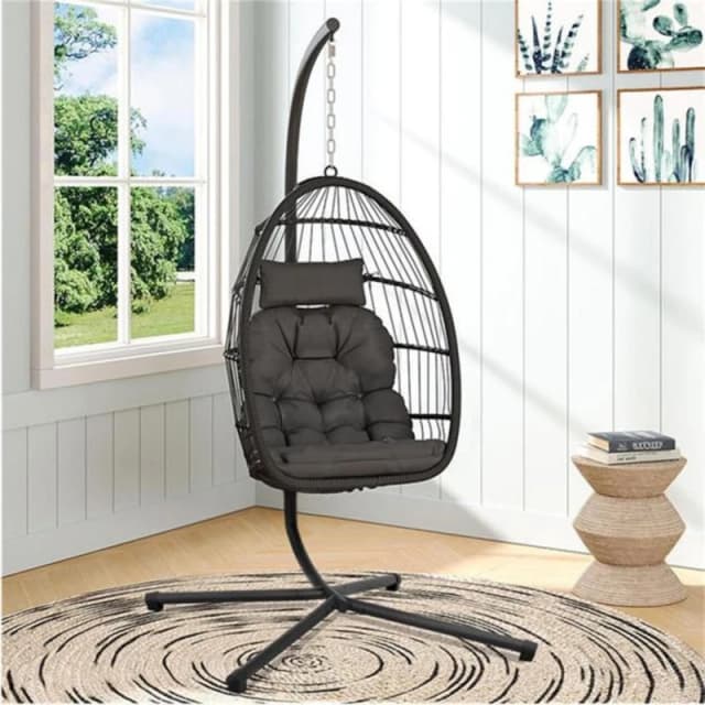 Breeins Egg Chair with Stand and Cushion Black unisex One size