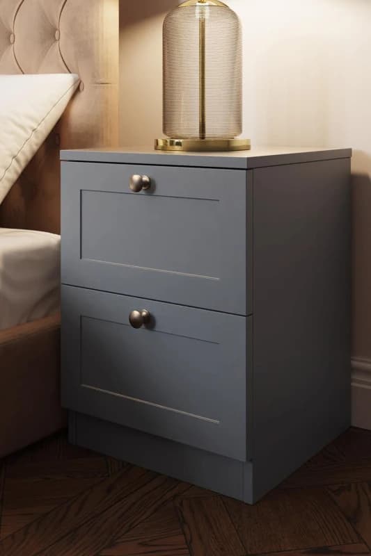 FWStyle FWStyle Dark Grey Panelled 2 Drawer Bedside Chest Table Grey One Size Unisex 5056413123633