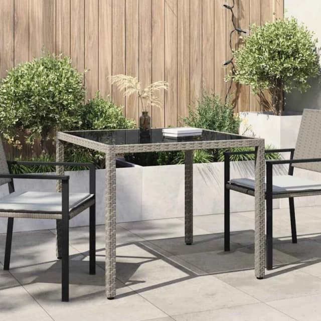 VIDAXL Garden Table 90x90x75cm Tempered Glass and Poly Rattan Grey Vidaxl 8720286666371