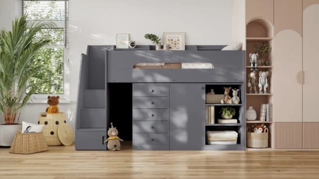 Flair Stepaside Staircase High Sleeper Storage Station in Grey Size: Single Grey Unisex Single