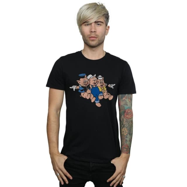 Disney Men Three Little Pigs Jump T-Shirt in Black Size: Small Black S Male 5059308924841