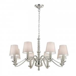 8 Light Multi Arm Chandelier Satin Nickel Finish, E14