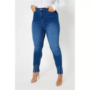I Saw It First Mid Wash Plus Size High Waisted Distressed Ankle Skinny - Blue