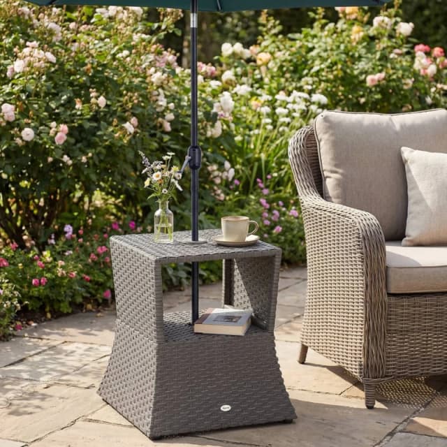 OUTSUNNY Rattan Wicker Tea Coffee Table w/ Umbrella Hole Dark Grey Dark Grey Unisex