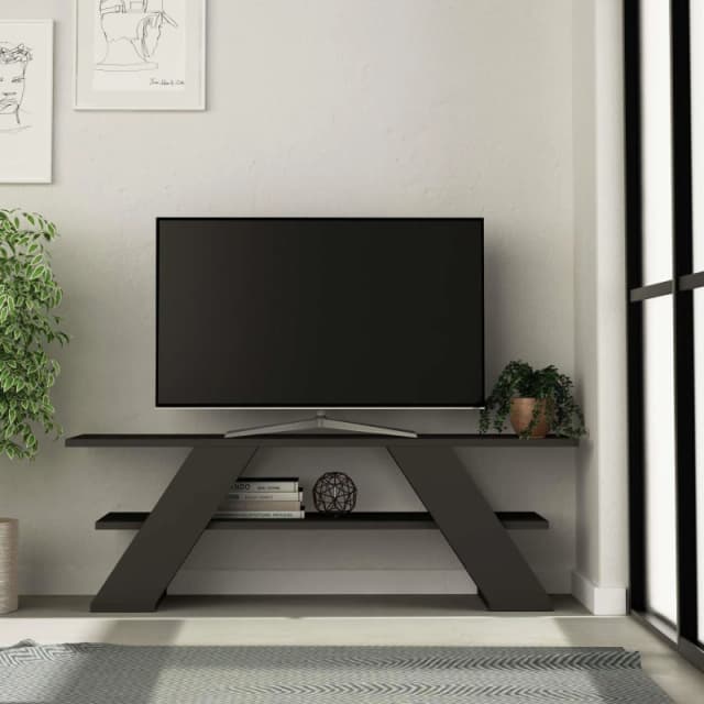 DECORTIE Decortie - Farfalla Modern tv Stand Multimedia Centre tv Unit With Shelves 120cm - Anthracite Grey - Anthracite Grey M.TV.14130.3