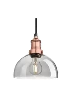 Brooklyn Tinted Glass Dome Pendant, 8 Inch, Smoke Grey, Copper Holder