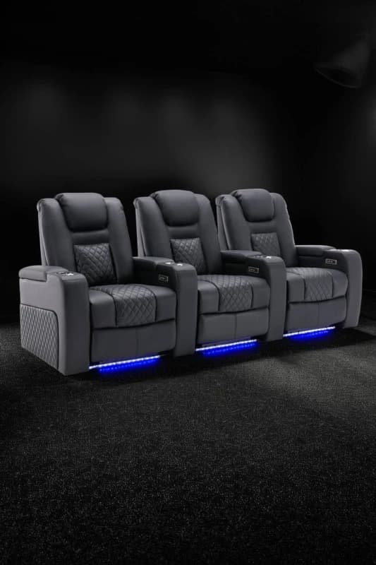 More4Homes Broadway 3 Seater Cinema Electric Recliner Chair USB Charging LED Base Black