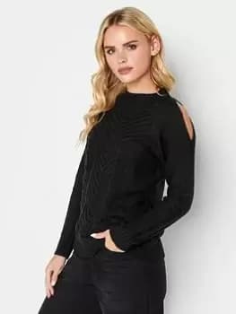 PixieGirl Petite Black Cold Shoulder Jumper, Black, Size 12-14, Women