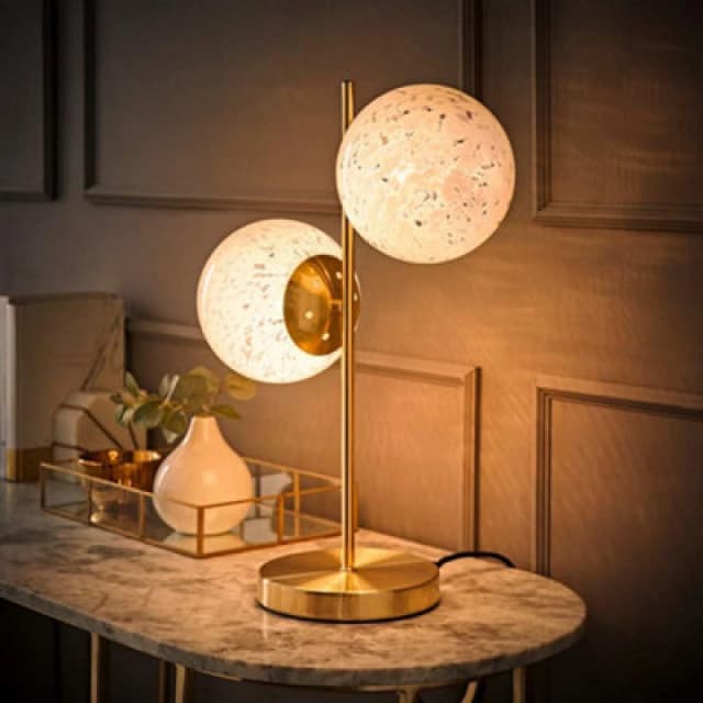 ValueLights ValueLights Jas Gold Table Lamp with White Confetti Glass Globe Shades with Bulbs White One Size Unisex 5059406069215