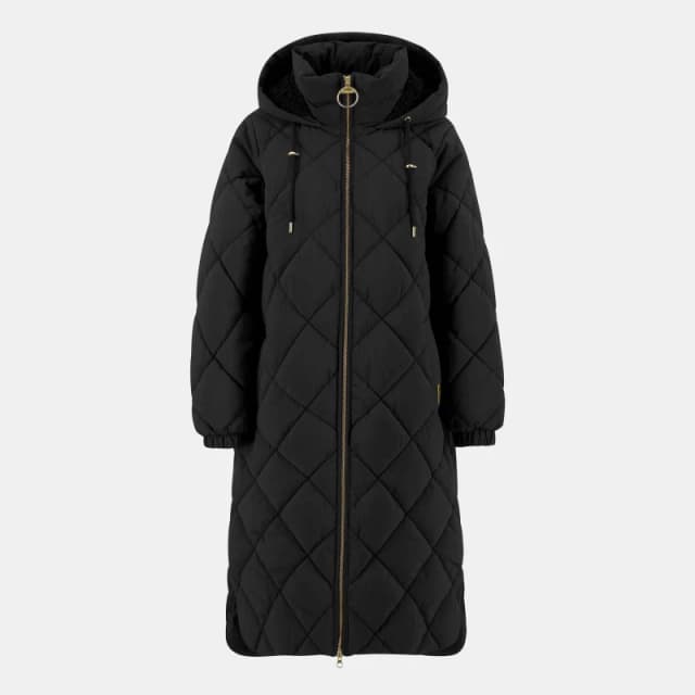 Barbour Womens Kirkton Diamond Quilted Hooded Long Puffer Jacket Black/Classic female 16 (XL)