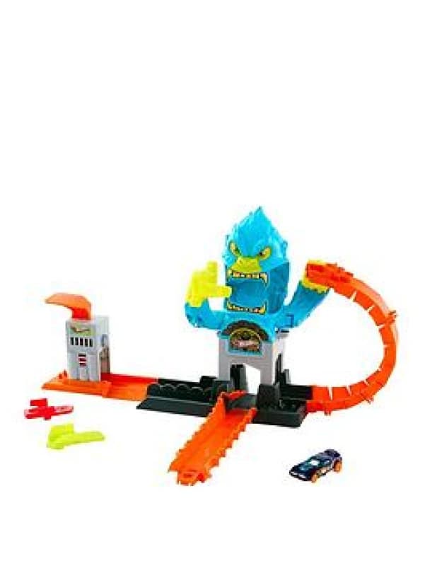 Hot Wheels Spielzeugauto Trackset City Spielzeugset Gigantischer Gorilla-Angriff“ und Fahrzeug im Maßstab 1:64 mehrfache Spielmoglichkeiten fur Hera