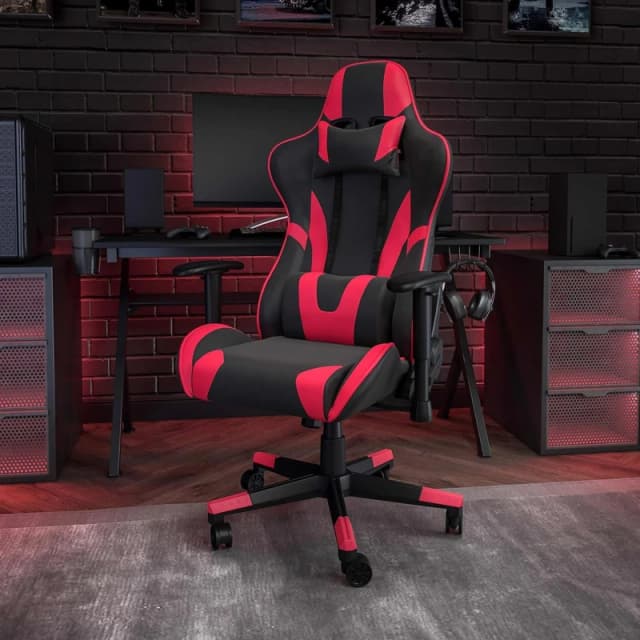 FWStyle FWStyle Black & Red Bucket Seat Racer Gaming Chair Faux Leather Black One Size Unisex 5056413134073