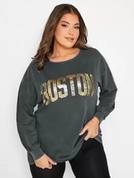 Yours Varsity Sweatshirt - Grey, Size 22-24, Women