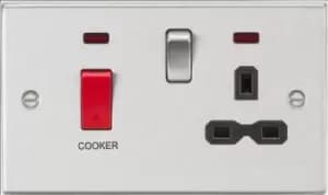 KnightsBridge 45A DP Cooker Switch & 13A Switched Socket with Neons & Black Insert - Square Edge Brushed Chrome